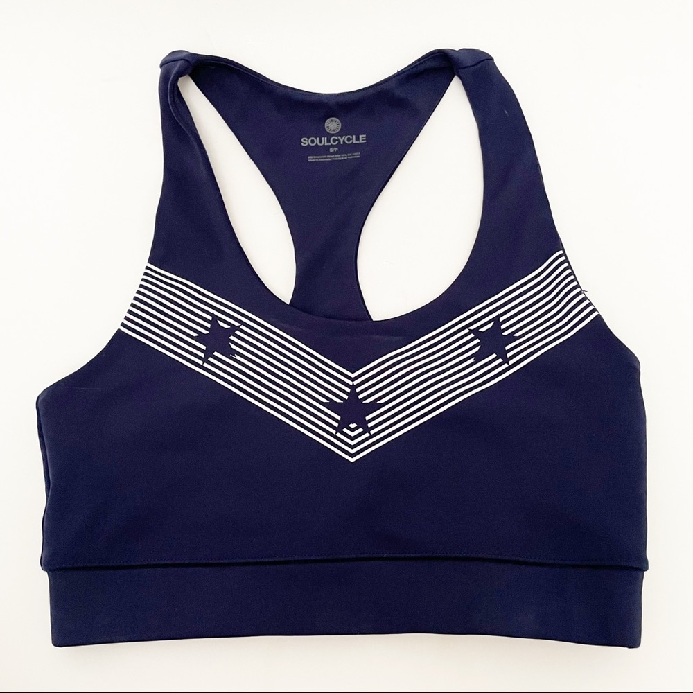 SOULCYCLE Stars and Stripes navy blue sports bra